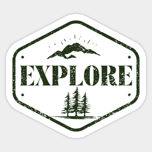 Explore Vintage Mountain Forest Design, Wilderness Sticker